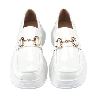 Platform Loafers Slip On Office Shoes with Gold Buckle - Belovely