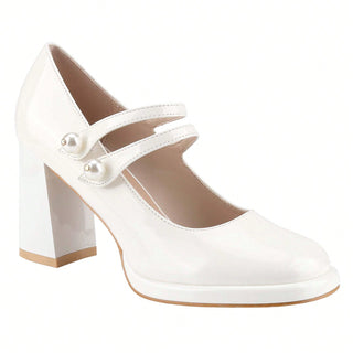 Pearl Strap Mary Janes – Chunky Mid-Heel Pumps