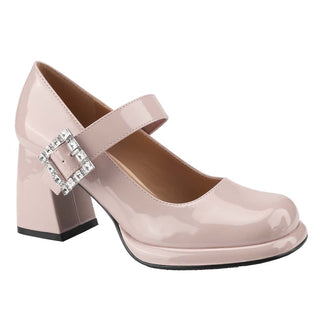 Mary Jane Shoes with Rhinestone Strap & Chunky Heels