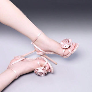 Flower Ankle Strap Stiletto High Heels Women Dress Shoes