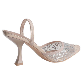 Rhinestone Pointed Toe Elastic slingback mid heels Party Shoes