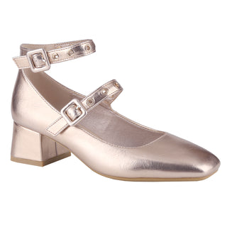 Mary Jane Ballet Pump Square toe double buckle ankle strap mid heel