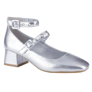 Mary Jane Ballet Pump Square toe double buckle ankle strap mid heel