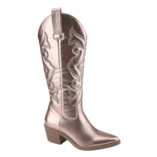 Western Cowgirl Embroidered Boots Pointed Toe Vintage Mid-Calf Boots