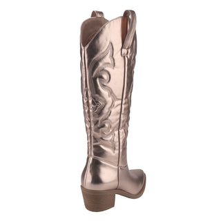 Western Cowgirl Embroidered Boots Pointed Toe Vintage Mid-Calf Boots