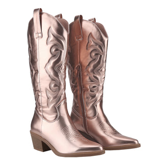 Western Cowgirl Embroidered Boots Pointed Toe Vintage Mid-Calf Boots