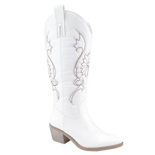 Western Cowgirl Wide Calf Embroidered Retro Boots Chunky Heel