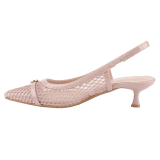 Kitten Heels Mesh Fishnet Pointed Toe Slingback