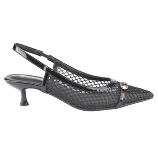 Kitten Heels Mesh Fishnet Pointed Toe Slingback