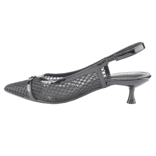 Kitten Heels Mesh Fishnet Pointed Toe Slingback