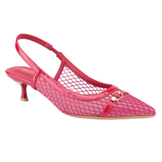 Kitten Heels Mesh Fishnet Pointed Toe Slingback