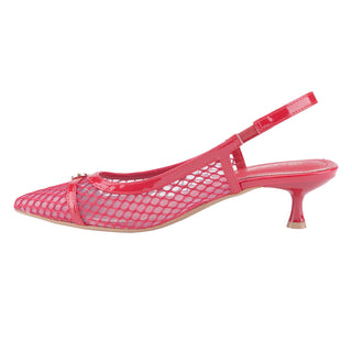 Kitten Heels Mesh Fishnet Pointed Toe Slingback