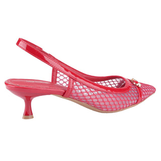 Kitten Heels Mesh Fishnet Pointed Toe Slingback