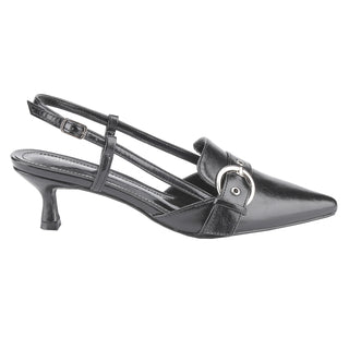 kitten heel Slingback upper buckle strap pointed toe Metallic