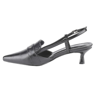 kitten heel Slingback upper buckle strap pointed toe Metallic