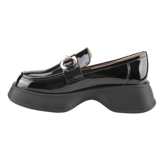 Platform Loafers Slip On Office Shoes with Gold Buckle