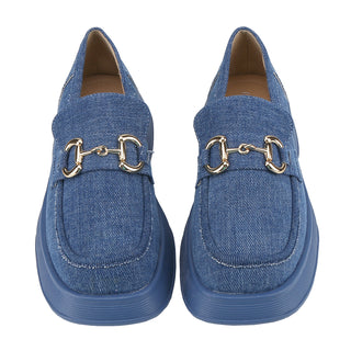 Platform Loafers Slip On Office Shoes with Gold Buckle